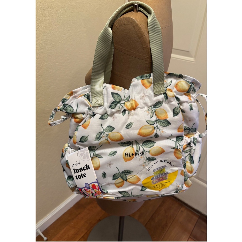 Fit + Fresh Lemon Print Lunch Tote Bag with Insulated Interior and Containers